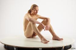 Nude Man White Sitting poses - simple Slim Long Blond Sitting poses - ALL Realistic